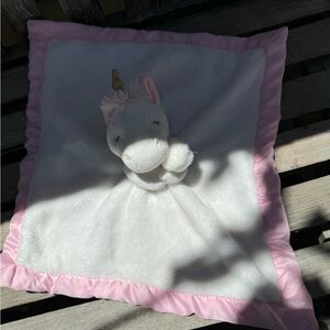2016 Carter’s Lovey Pink White Unicorn Satin Trim Security Blanket Toy